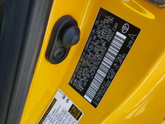 JTKJF5C76C3023254 - 2012 TOYOTA SCION TC 黄色 照片 10