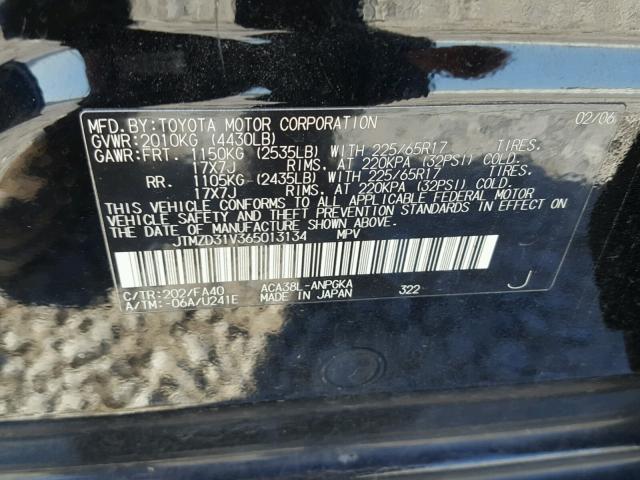 JTMZD31V365013134 - 2006 TOYOTA RAV4 LIMIT BLACK photo 10