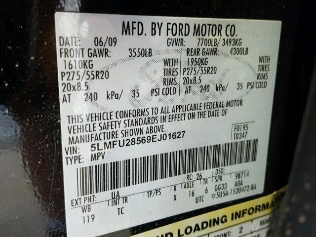 5LMFU28569EJ01627 - 2009 LINCOLN NAVIGATOR Қара фото 10