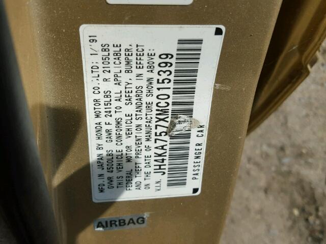 JH4KA757XMC015399 - 1991 ACURA LEGEND LS ოქროსფერი ფოტო 10