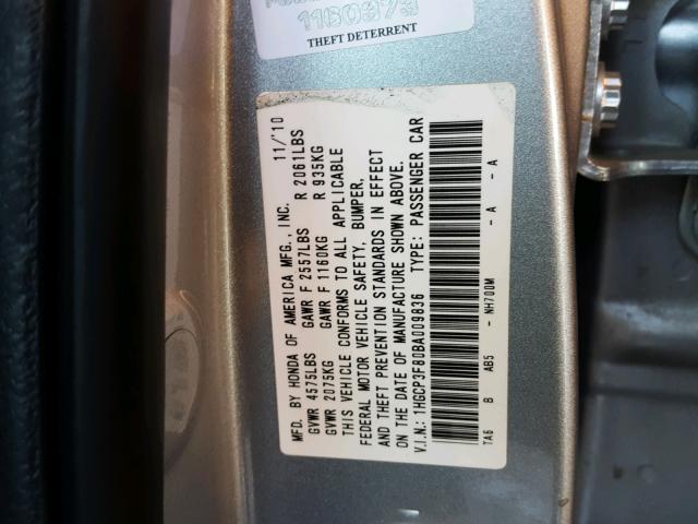 1HGCP3F80BA009836 - 2011 HONDA ACCORD EXL SILVER photo 10