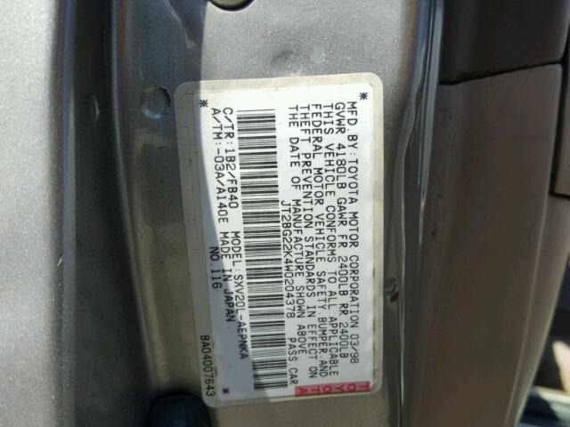 JT2BG22K4W0204378 - 1998 TOYOTA CAMRY CE TAN photo 10