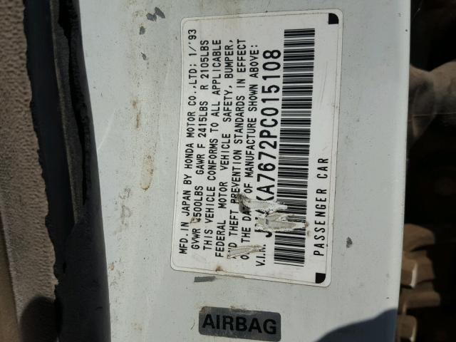 JH4KA7672PC015108 - 1993 ACURA LEGEND LS WHITE photo 10