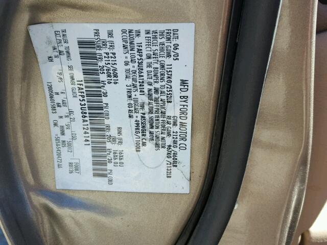 1FAFP53U86A124141 - 2006 FORD TAURUS GOLD photo 10