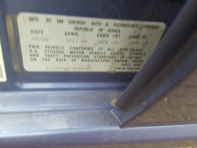 KL1TD56E19B389953 - 2009 CHEVROLET AVEO LS BLUE photo 10