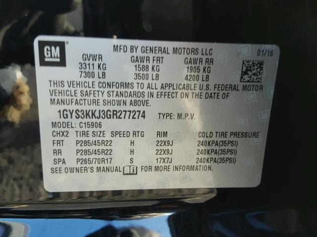 1GYS3KKJ3GR277274 - 2016 CADILLAC ESCALADE E BLACK photo 10