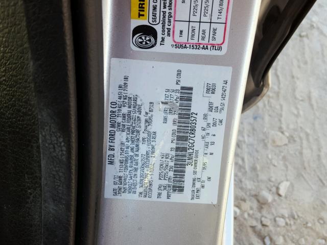 3LNHL2GC7CR803572 - 2012 LINCOLN MKZ Արծաթագույն լուսանկար 10