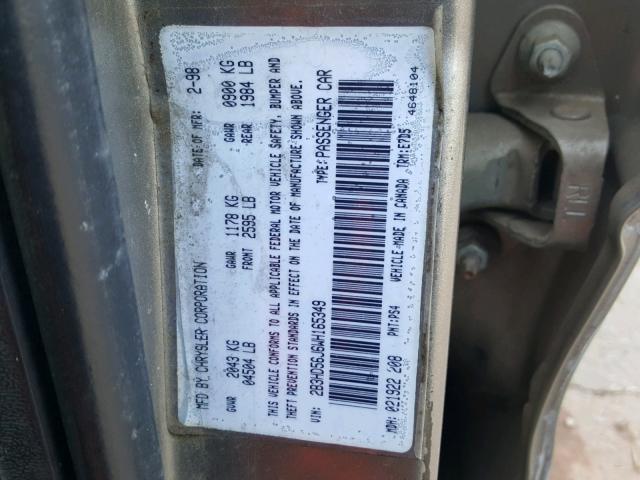 2B3HD56J6WH165349 - 1998 DODGE INTREPID E GRAY photo 10