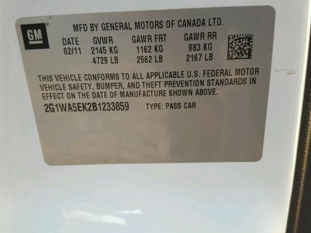 2G1WA5EK2B1233859 - 2011 CHEVROLET IMPALA LS WHITE photo 10