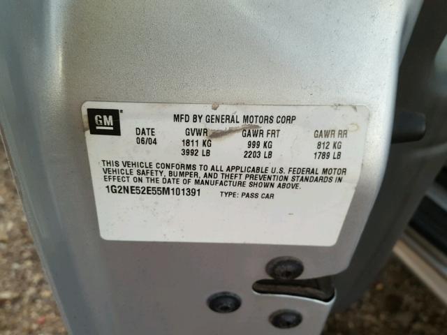 1G2NE52E55M101391 - 2005 PONTIAC GRAND AM S 银色 照片 10