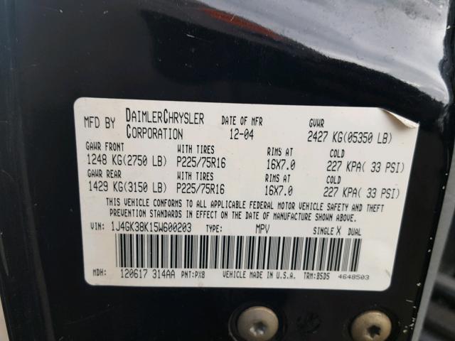 1J4GK38K15W600203 - 2005 JEEP LIBERTY RE 白色 照片 10