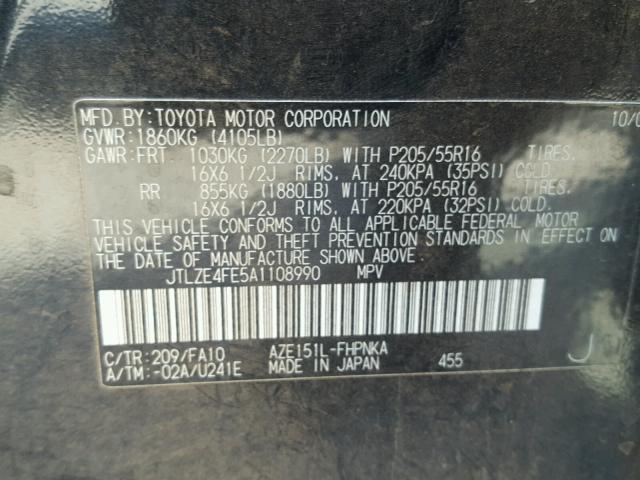 JTLZE4FE5A1108990 - 2010 TOYOTA SCION XB BLACK photo 10