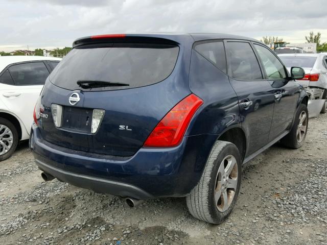 JN8AZ08T45W331052 - 2005 NISSAN MURANO SL BLUE photo 4