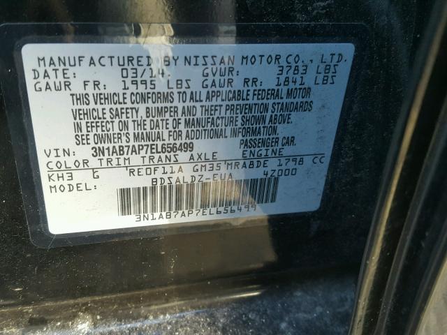 3N1AB7AP7EL656499 - 2014 NISSAN SENTRA S BLACK photo 10