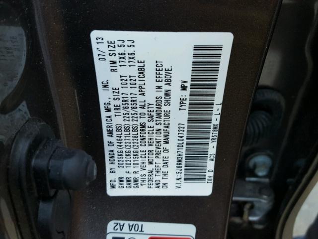 5J6RM3H71DL047227 - 2013 HONDA CR-V EXL GRAY photo 10