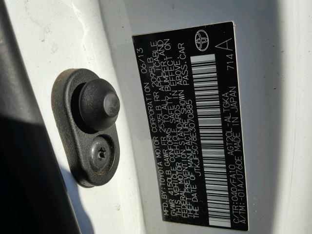 JTKJF5C78E3070885 - 2014 TOYOTA SCION TC თეთრი ფოტო 10