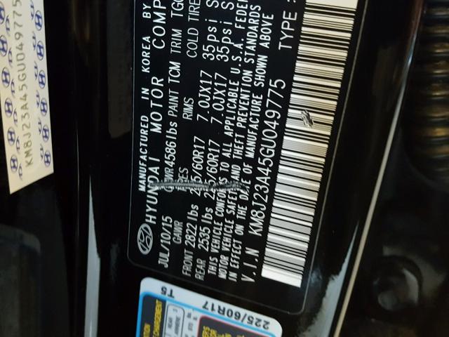 KM8J23A45GU049775 - 2016 HYUNDAI TUCSON SE BLACK photo 10