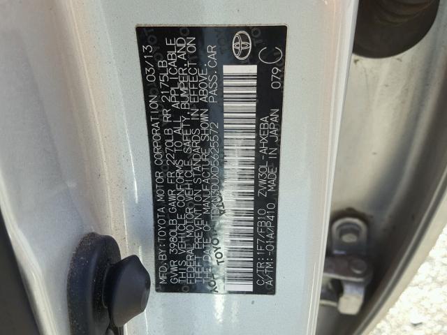 JTDKN3DUXD5625572 - 2013 TOYOTA PRIUS SILVER photo 10