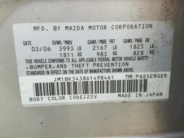 JM1BK343861498461 - 2006 MAZDA 3 HATCHBAC SILVER photo 10