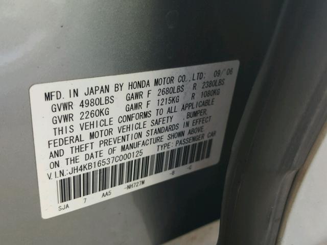 JH4KB16537C000125 - 2007 ACURA RL ვერცხლისფერი ფოტო 10