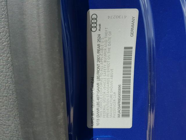 WUAC6AFR6EA900896 - 2014 AUDI RS5 BLUE photo 10