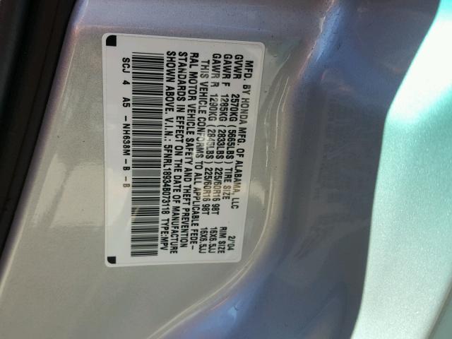 5FNRL18934B073118 - 2004 HONDA ODYSSEY EX SILVER photo 10