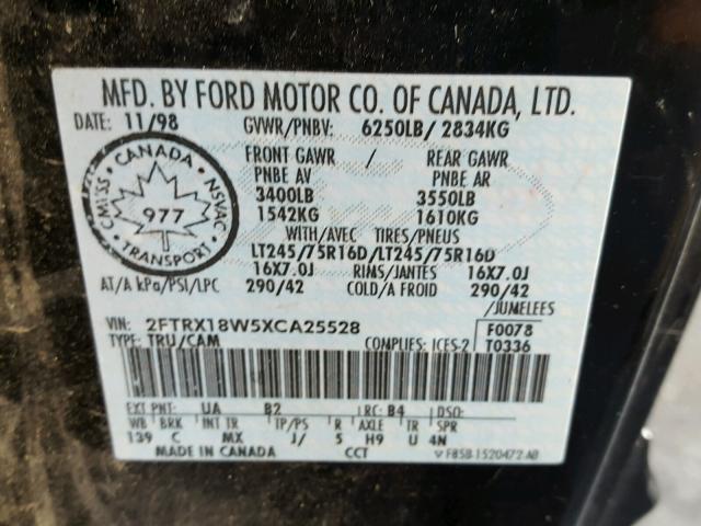 2FTRX18W5XCA25528 - 1999 FORD F150 BLACK photo 10