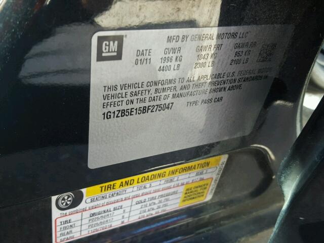 1G1ZB5E15BF275047 - 2011 CHEVROLET MALIBU LS BLACK photo 10