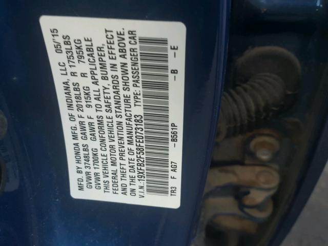 19XFB2F58FE073183 - 2015 HONDA CIVIC BLUE photo 10