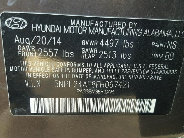 5NPE24AF8FH067421 - 2015 HYUNDAI SONATA SE BROWN photo 10