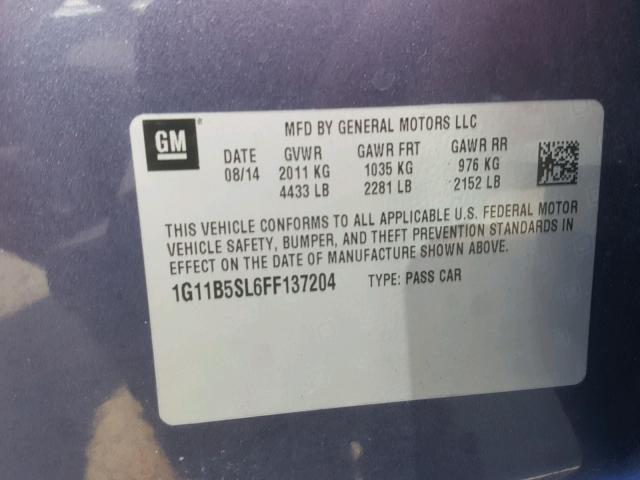 1G11B5SL6FF137204 - 2015 CHEVROLET MALIBU LS ლურჯი ფოტო 10