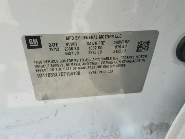 1G11B5SL7EF196180 - 2014 CHEVROLET MALIBU LS 白色 照片 10