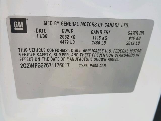 2G2WP552671176017 - 2007 PONTIAC GRAND PRIX WHITE photo 10