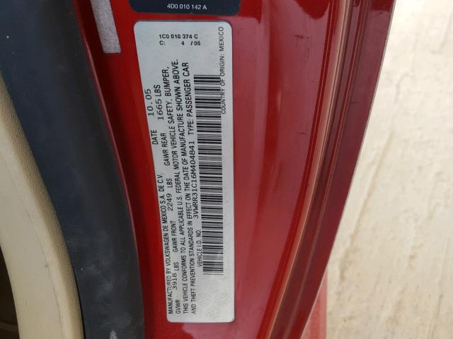 3VWRR31C16M404841 - 2006 VOLKSWAGEN NEW BEETLE RED photo 10