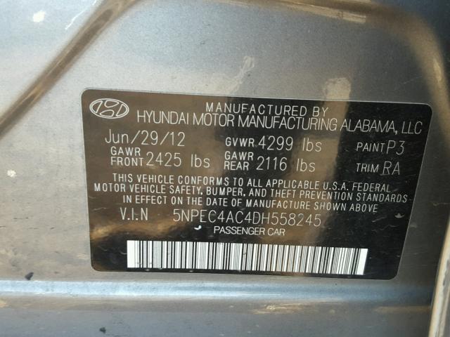 5NPEC4AC4DH558245 - 2013 HYUNDAI SONATA SE GRAY photo 10