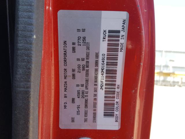 JM2UF1140M0164910 - 1991 MAZDA B2600 SHOR RED photo 10