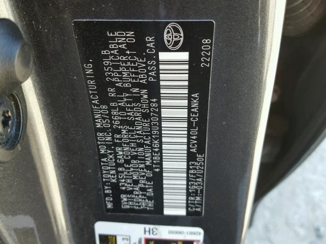 4T1BE46K19U307284 - 2009 TOYOTA CAMRY SILVER photo 10