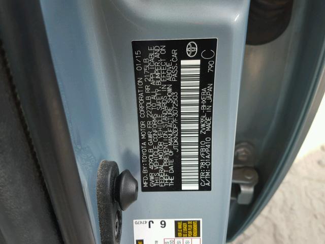 JTDKN3DP7F3072503 - 2015 TOYOTA PRIUS PLUG TURQUOISE photo 10