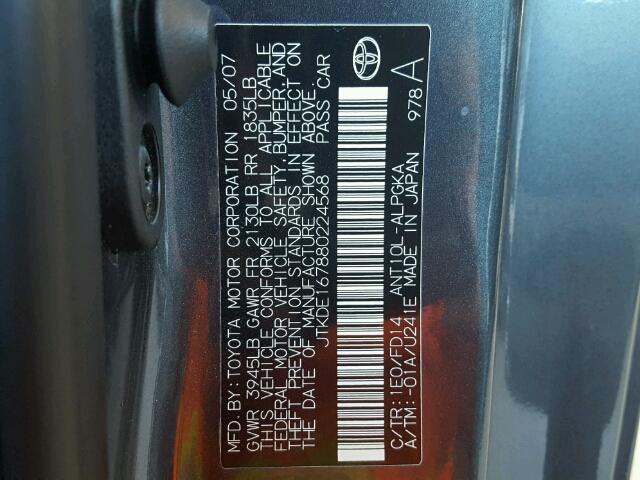 JTKDE167880224568 - 2008 TOYOTA SCION TC 灰色 照片 10