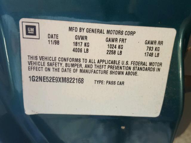 1G2NE52E9XM822168 - 1999 PONTIAC GRAND AM S 绿色 照片 10