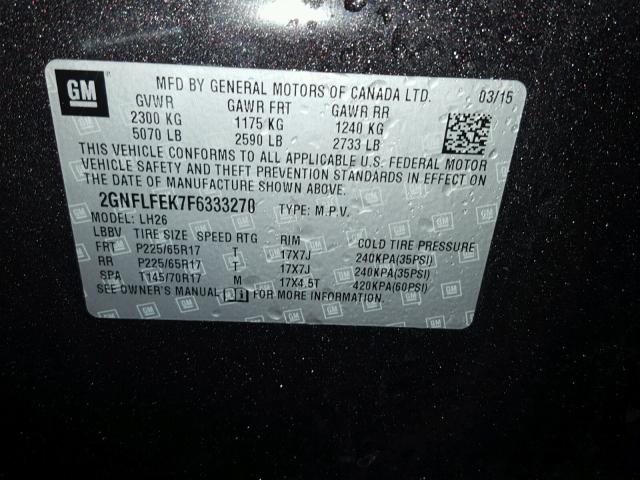 2GNFLFEK7F6333270 - 2015 CHEVROLET EQUINOX LT CHARCOAL photo 10