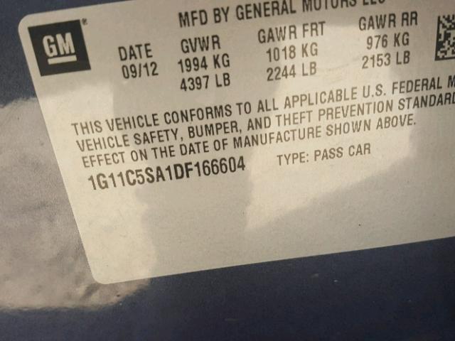 1G11C5SA1DF166604 - 2013 CHEVROLET MALIBU 1LT BLUE photo 10