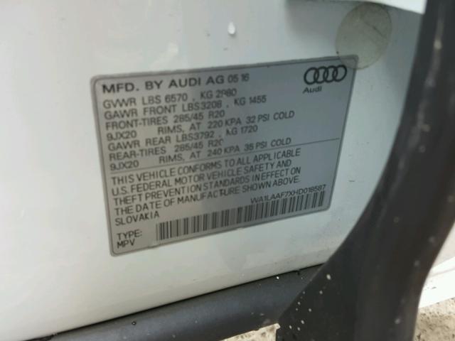 WA1LAAF7XHD018587 - 2017 AUDI Q7 PREMIUM WHITE photo 10