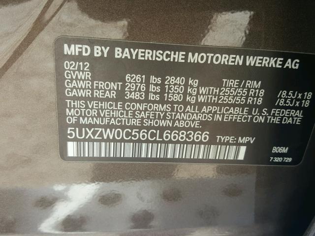 5UXZW0C56CL668366 - 2012 BMW X5 XDRIVE3 BROWN photo 10