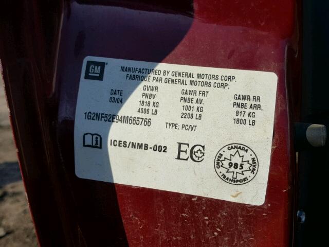 1G2NF52E94M665766 - 2004 PONTIAC GRAND AM S Qırmızı foto 10