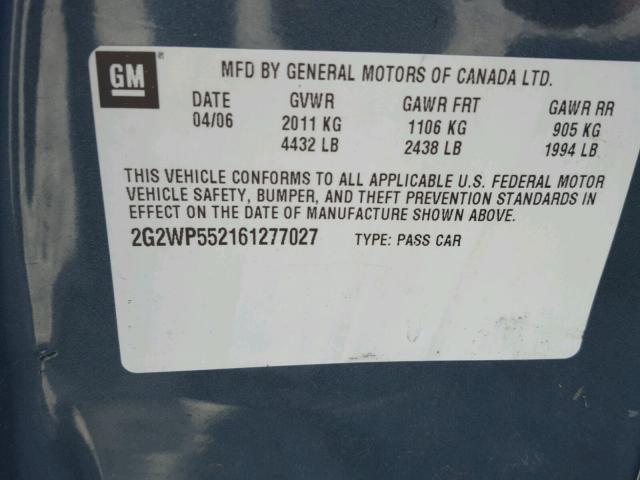 2G2WP552161277027 - 2006 PONTIAC GRAND PRIX 蓝色 照片 10