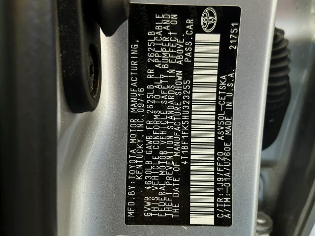 4T1BF1FK5HU323255 - 2017 TOYOTA CAMRY LE SILVER photo 10