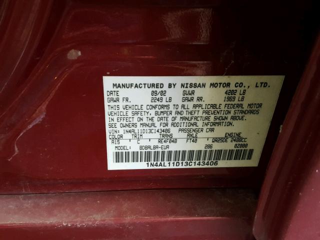 1N4AL11D13C143406 - 2003 NISSAN ALTIMA BAS RED photo 10