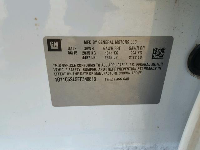 1G11C5SL5FF348813 - 2015 CHEVROLET MALIBU 1LT WHITE photo 10