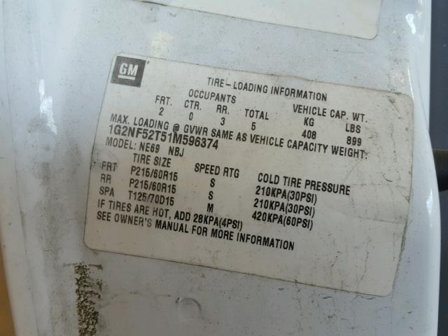 1G2NF52T51M596374 - 2001 PONTIAC GRAND AM S 白色 照片 10